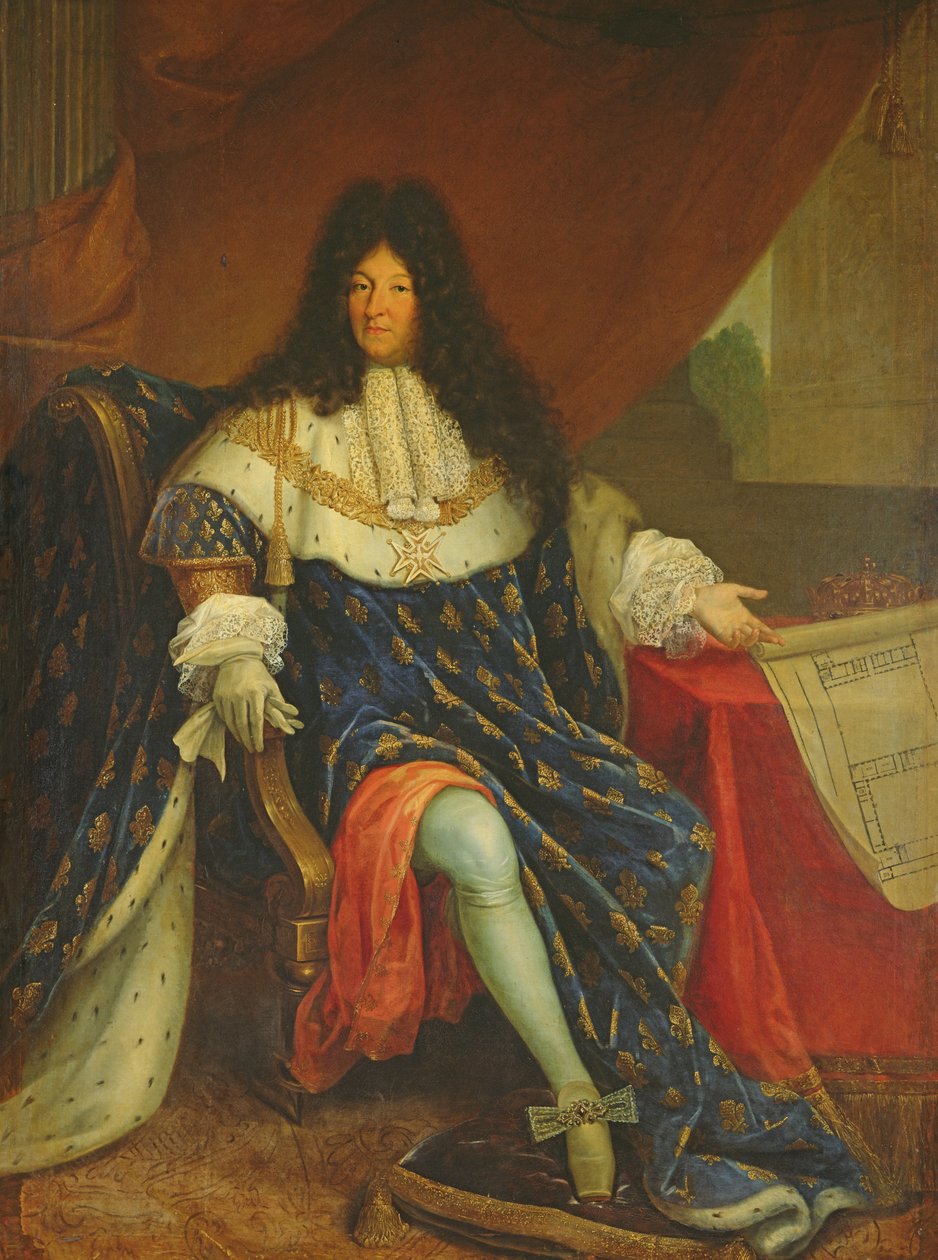 Luigi XIV (1638-1715) con un piano della Maison Royale de Saint-Cyr da French School