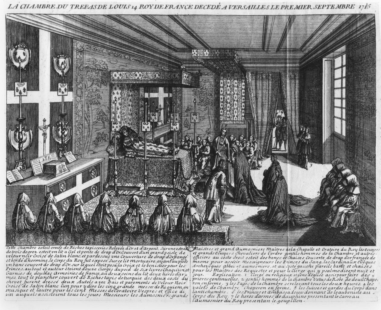 Luigi XIV (1638-1715) sul letto di morte a Versailles, 1 settembre 1715 da French School