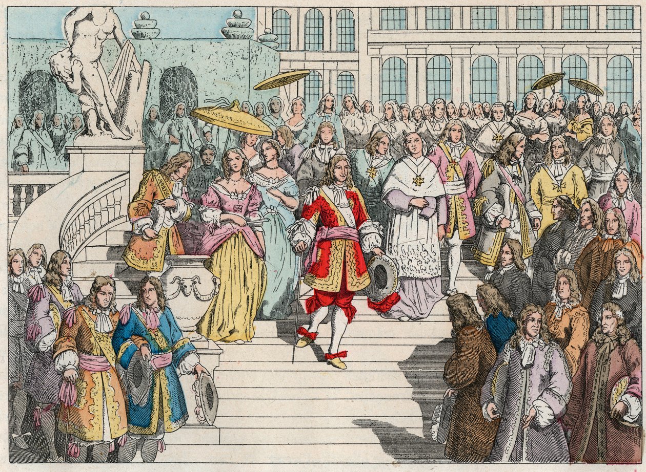 Luigi XIV e la sua corte a Versailles - Luigi XIV di Francia e la sua corte a Versailles - Incisione della fine del XIX secolo in 