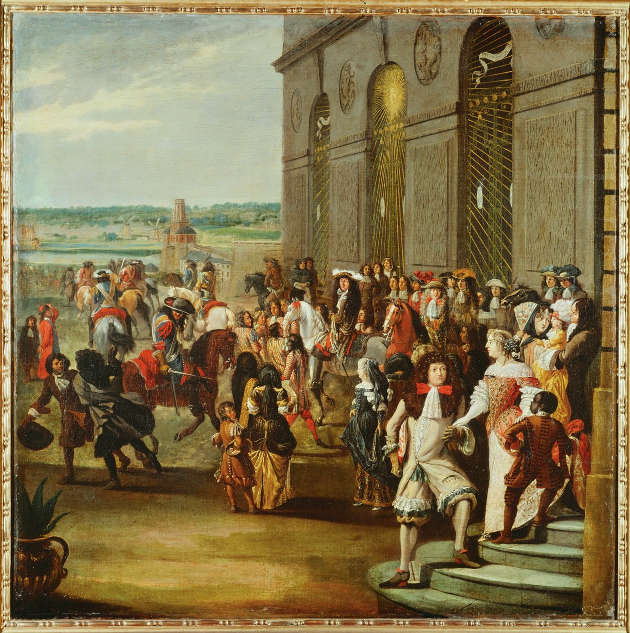 Luigi XIV davanti alla grotta di Teti nei giardini di Versailles ... da French School