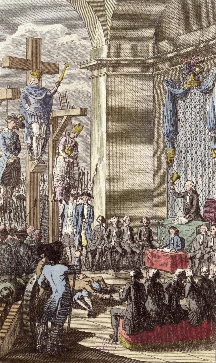 Luigi XVI (1754-93) al suo processo, crocifisso tra la nobiltà e il clero, c.1792 da French School