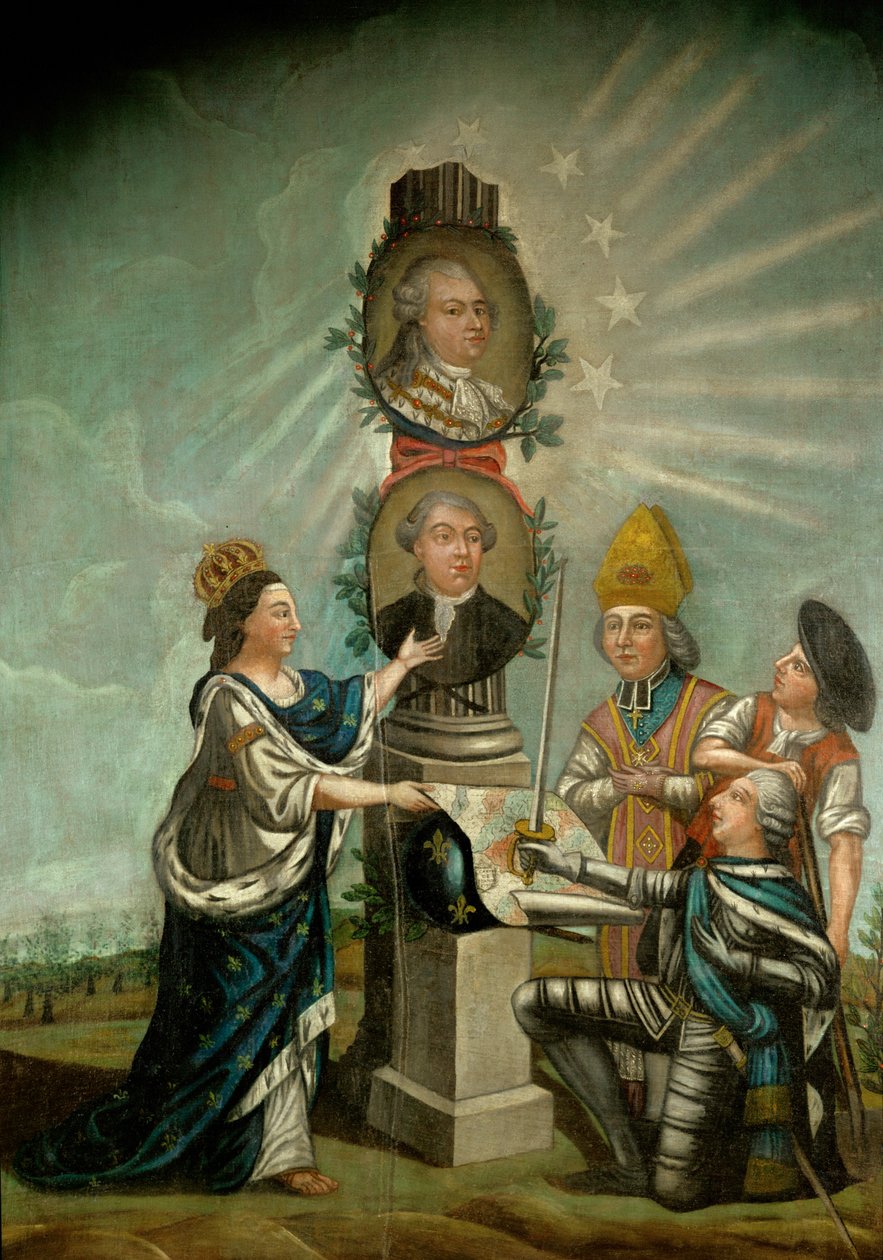 Luigi XVI e il suo ministro delle Finanze Jacques Necker, ammirato dai tre ceti di Francia, aristocrazia, clero e borghesia ... da French School