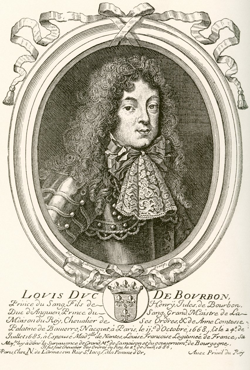 Louis de Bourbon, Principe di Condé, 1668 - 1710. Principe del sangue alla corte francese di Luigi XIV. Da Les Heures Libres pubblicato 1908 da French School