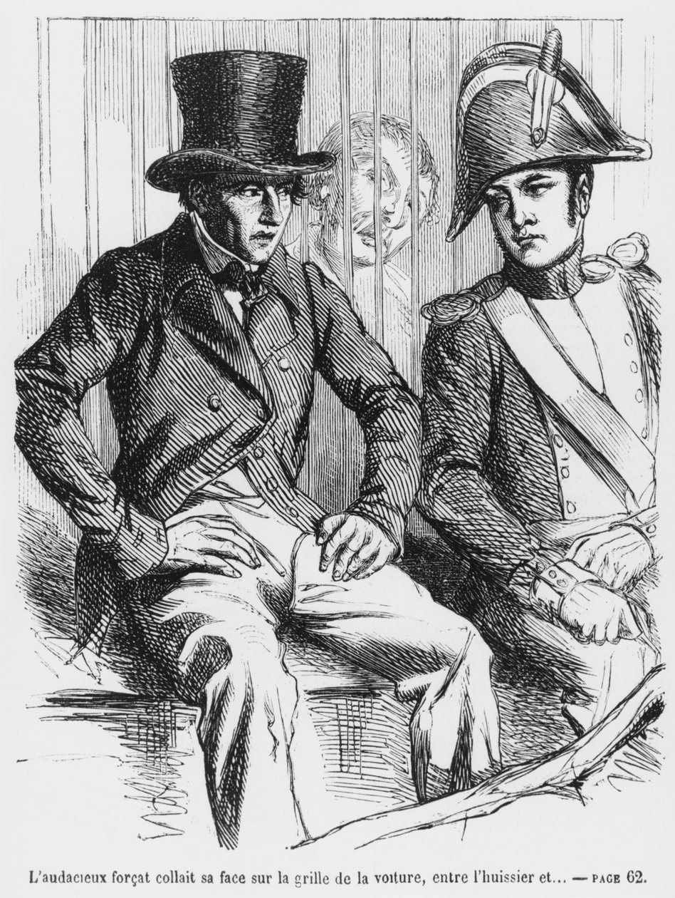 Lucien de Rubempre e Vautrin arrestati, illustrazione da Splendeurs et Miseres des Courtisanes di Honore de Balzac, pubblicato nel 1867 da French School