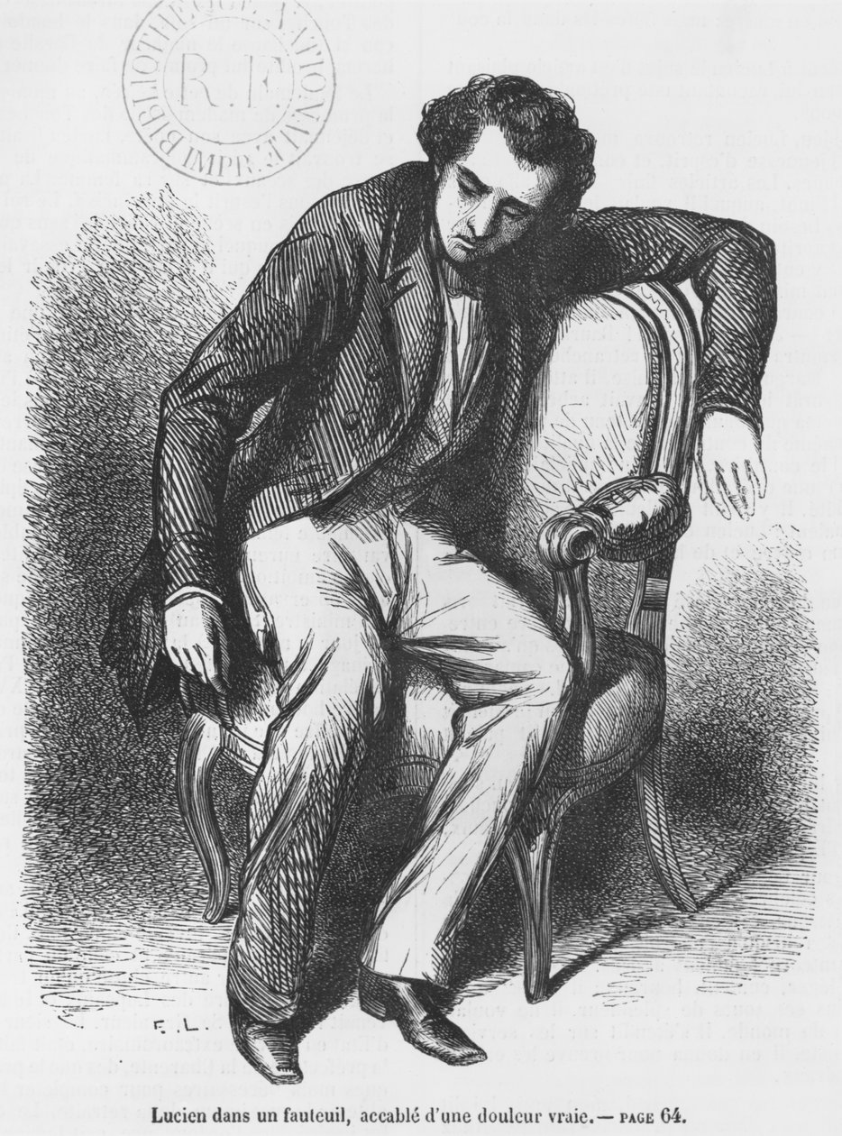 Lucien de Rubempre sopraffatto dal dolore, illustrazione da 