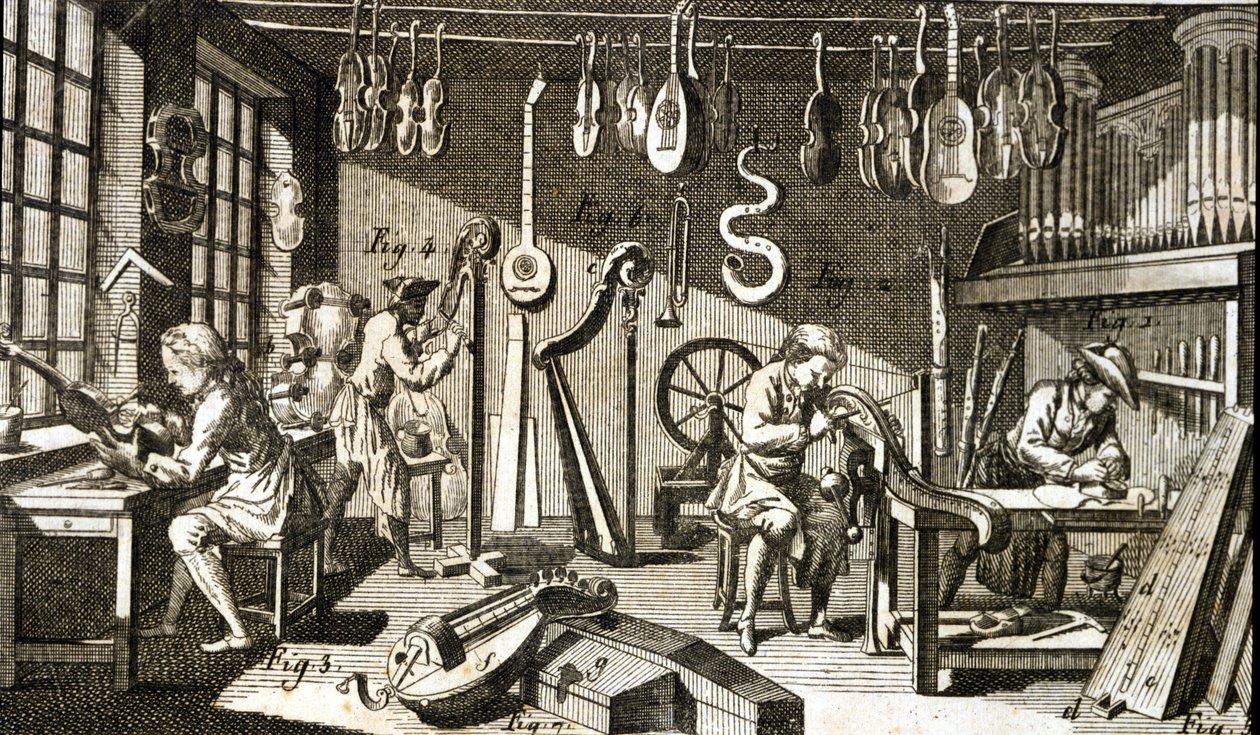 Laboratorio del liutaio. Incisione - nell