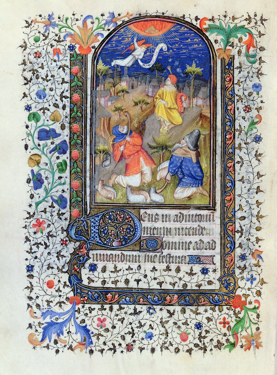 Annunciazione ai pastori, da Heures a lusage de Troyes, dallo Studio del Maestro delle Ore di Rohan da French School