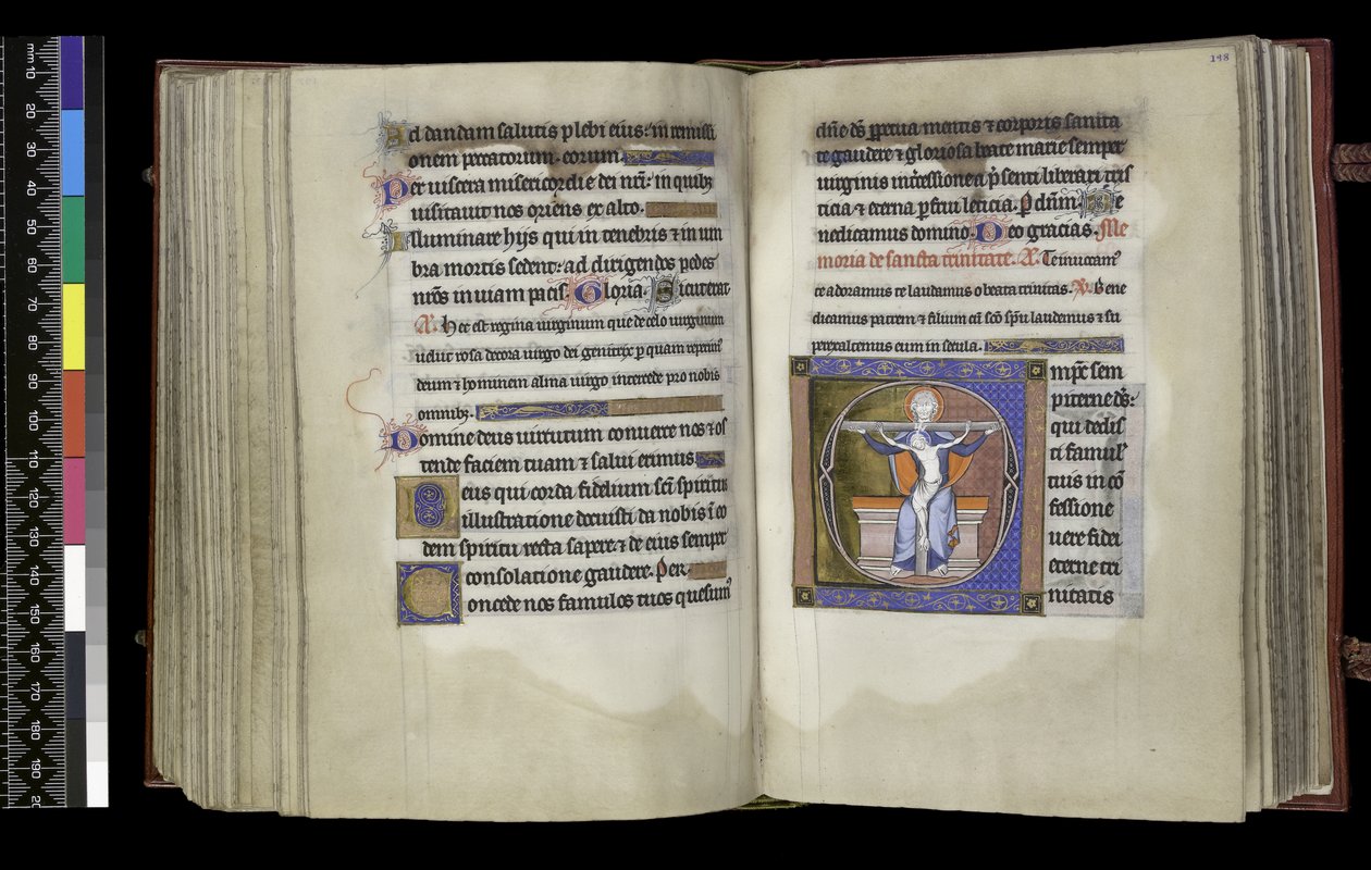 MS 300 f.197v-198r, Suffragio alla Trinità, dal Salterio e Ore di Isabella di Francia, Parigi, c.1265-70 da French School