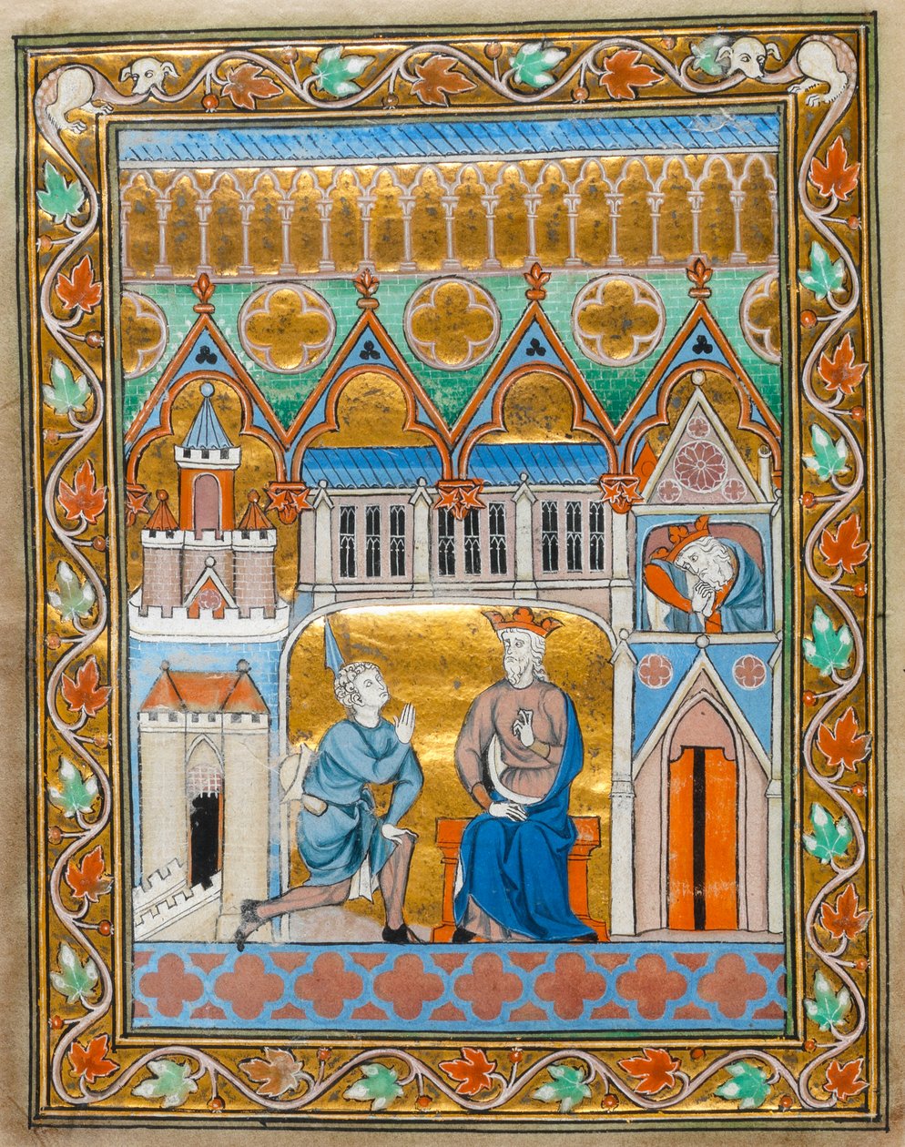 MS 300 fol.IIIv Re Davide riceve la notizia della morte di Assalonne, dal Salterio-Ore di Isabella di Francia, c.1255 da French School