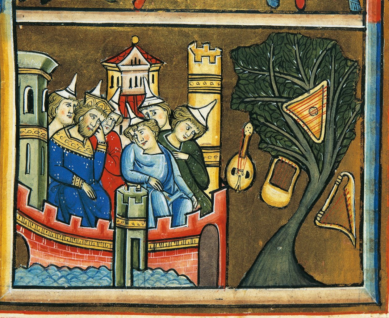 MS CXXXVII fol. 139v, Ebrei in lutto a Babilonia, dal Salterio di Santa Elisabetta da French School