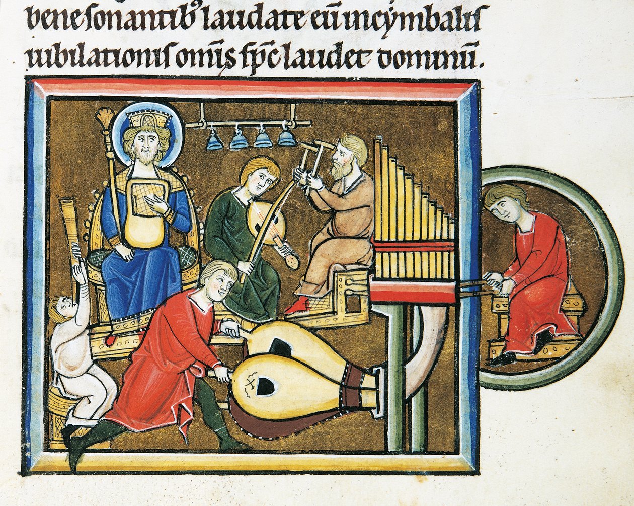 Re Davide con il salterio e musicisti, dal Salterio di Santa Elisabetta da French School