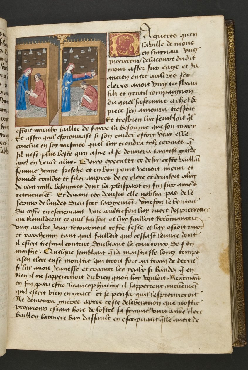 Pagina da Cent Nouvelles Nouvelles, c.1461-62 da French School