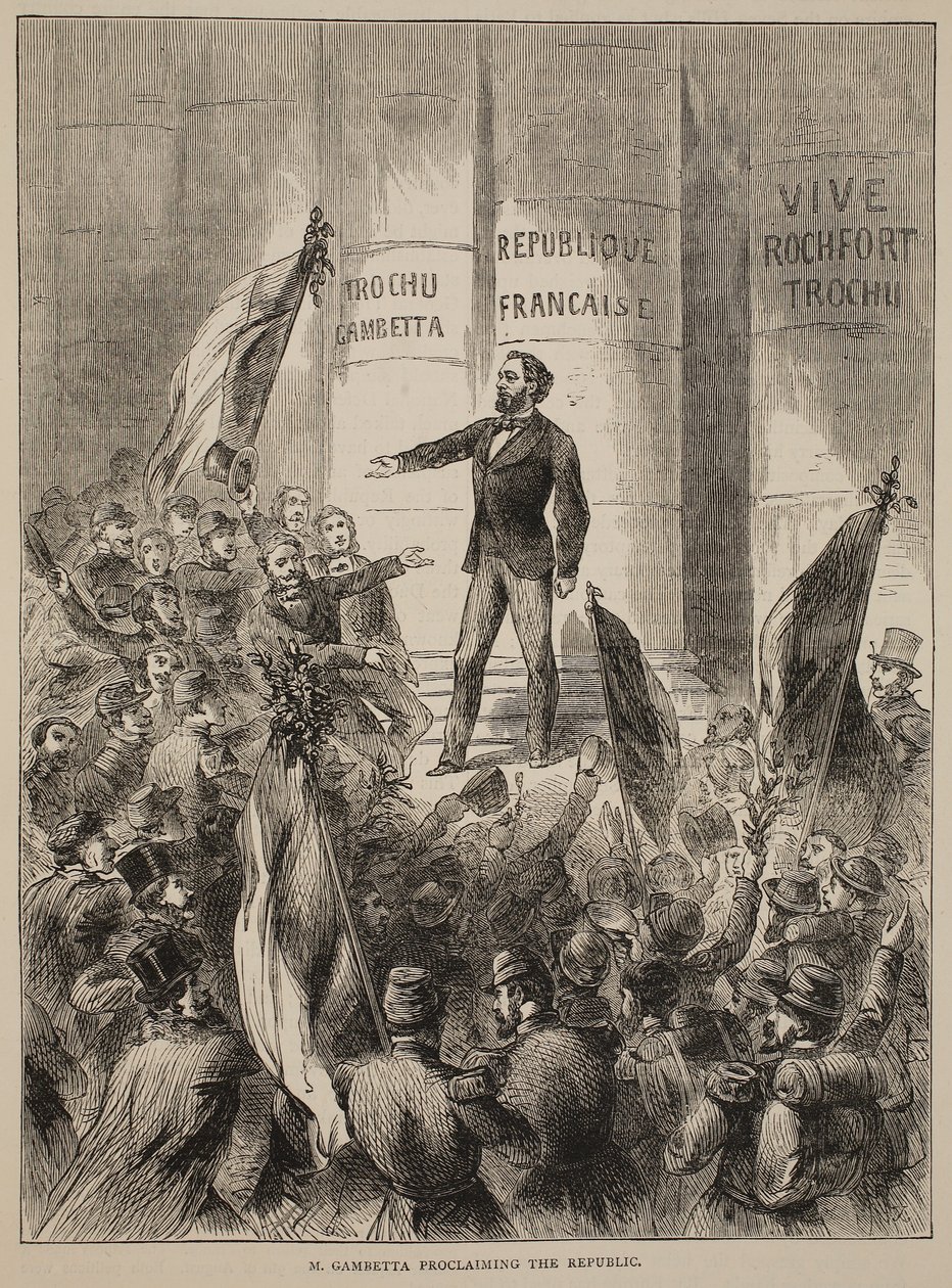 M. Gambetta proclama la Repubblica, settembre 1870, illustrazione da Cassells History of the War between France and Germany, 1870-1871 da French School
