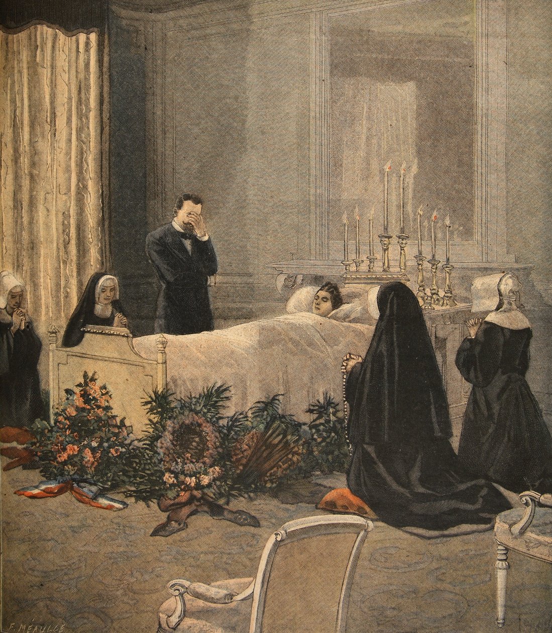 Madame Carnot sul letto di morte, illustrazione da Le Petit Journal: Supplement illustre, 16 ottobre 1898 da French School