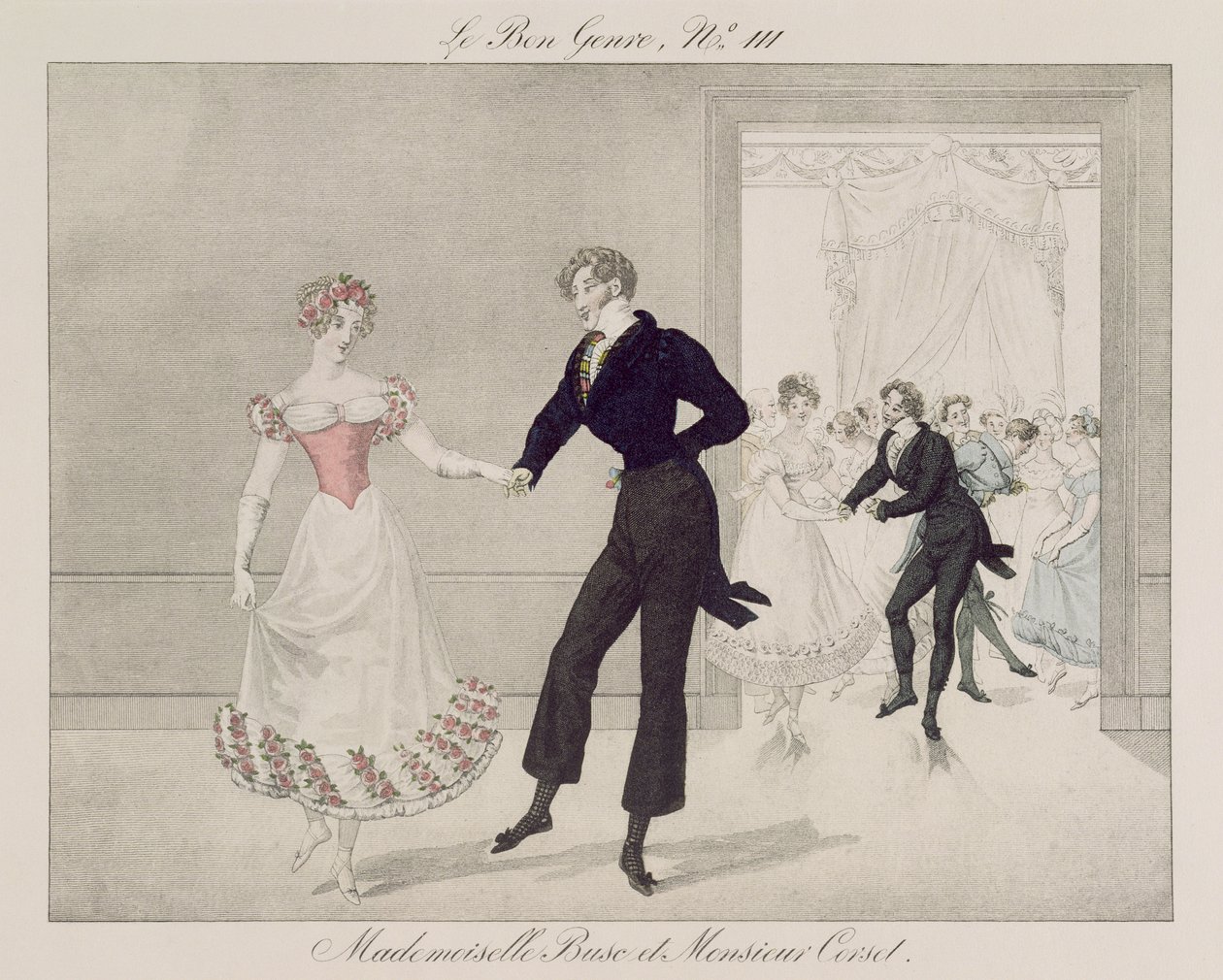 Mademoiselle Busc e Monsieur Corset, tavola 111 da Le Bon Genre, c.1810 da French School