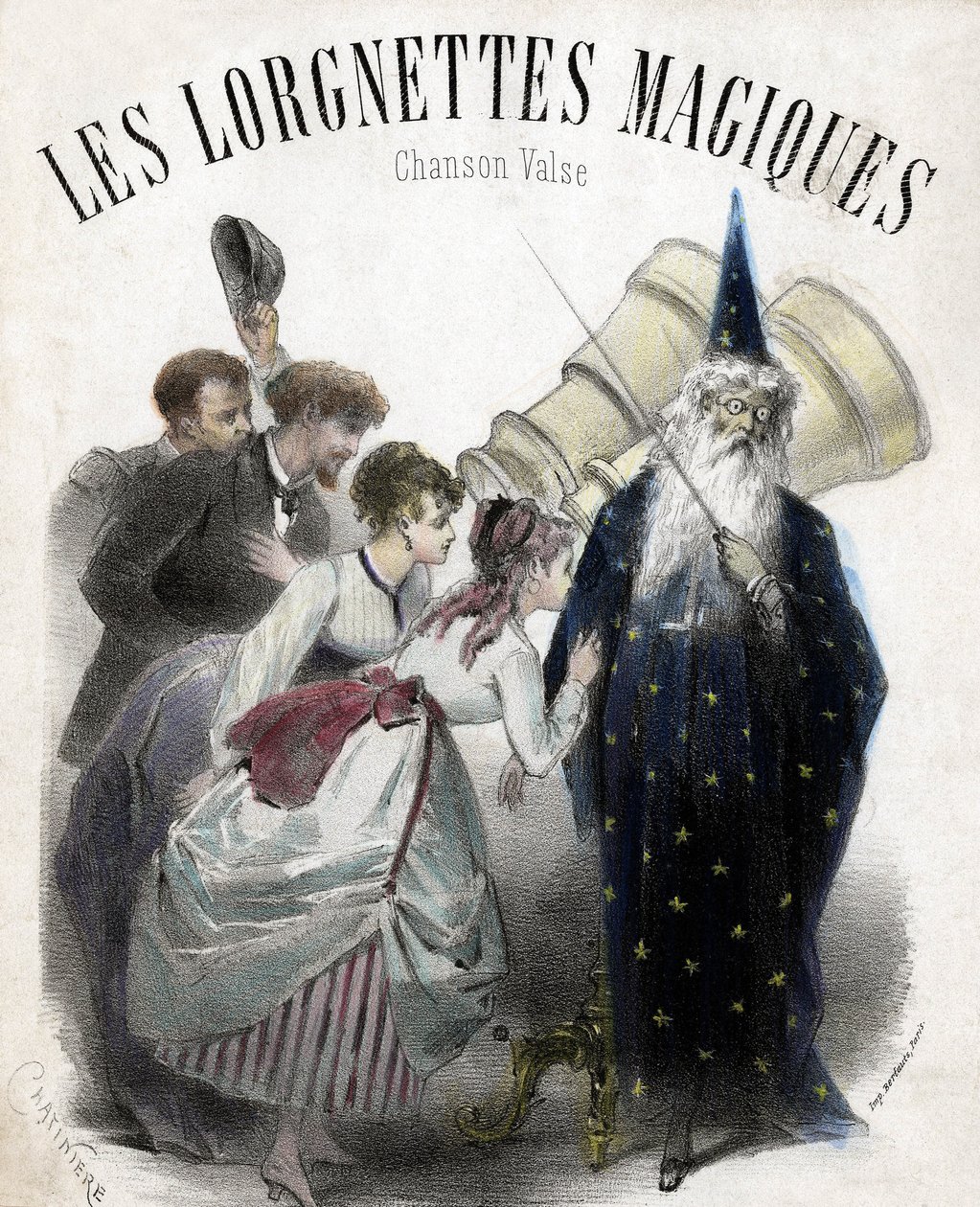 Lorgnette magiche, canzone per valzer popolare. Litografia da French School