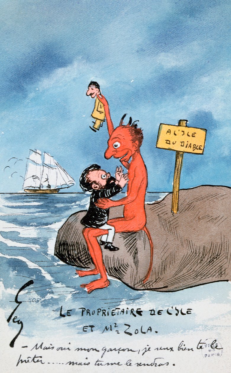 Mais oui, mon garçon, je veux bien te le prêter..., cartone raffigurante Zola e il Diavolo sull