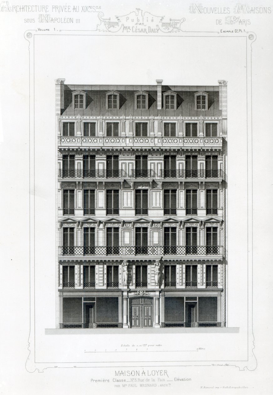 Maison A Loyer, No 3 Rue de la Paix, Parigi; Architecture Privee au C19th da French School