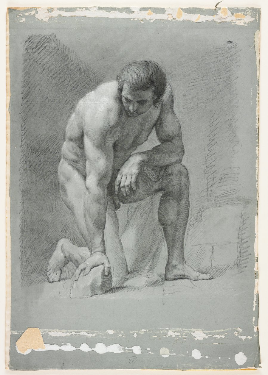 Accademia maschile, inginocchiato, appoggiato su una roccia, fine XVIII secolo da French School