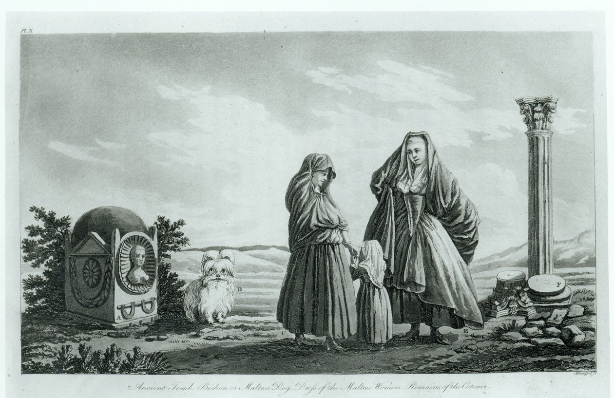 Donne maltesi, da Antica e Moderna Malta di Pierre Marie Louis de Boisgelin de Kerdu, pubblicato nel 1805 da French School