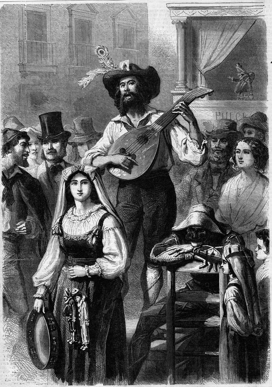 Suonatore di mandolino in una strada in Italia da French School