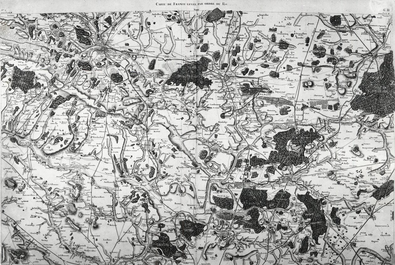 Mappa (da Beauvais a Senlis) di Cassini preparata dalla famiglia Cassini, in particolare da César-François Cassini (Cassini III) e suo figlio Jean-Dominique Cassini (Cassini IV). I rilievi furono fatti tra il 1756 e il 1789 e i 181 fogli della mappa furono da French School