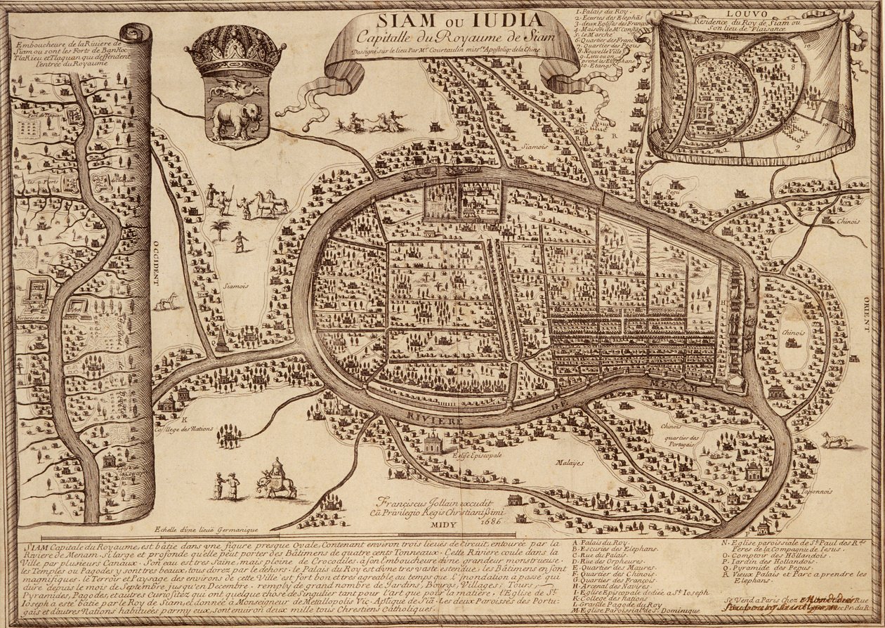 Mappa di Ayutthaya, 1686 da French School