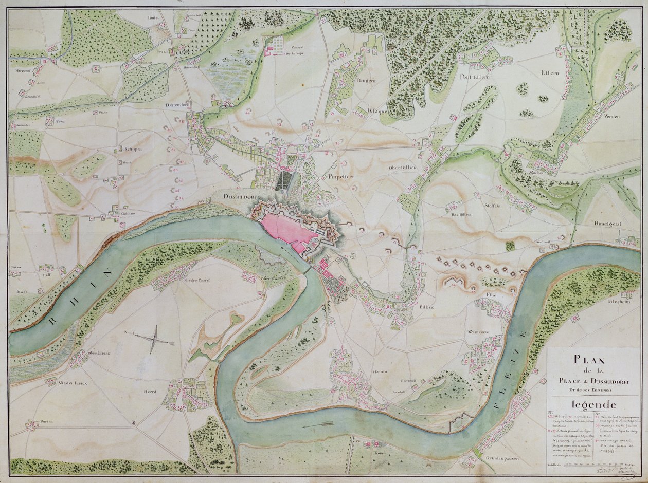 Mappa di Düsseldorf e delle aree circostanti da French School