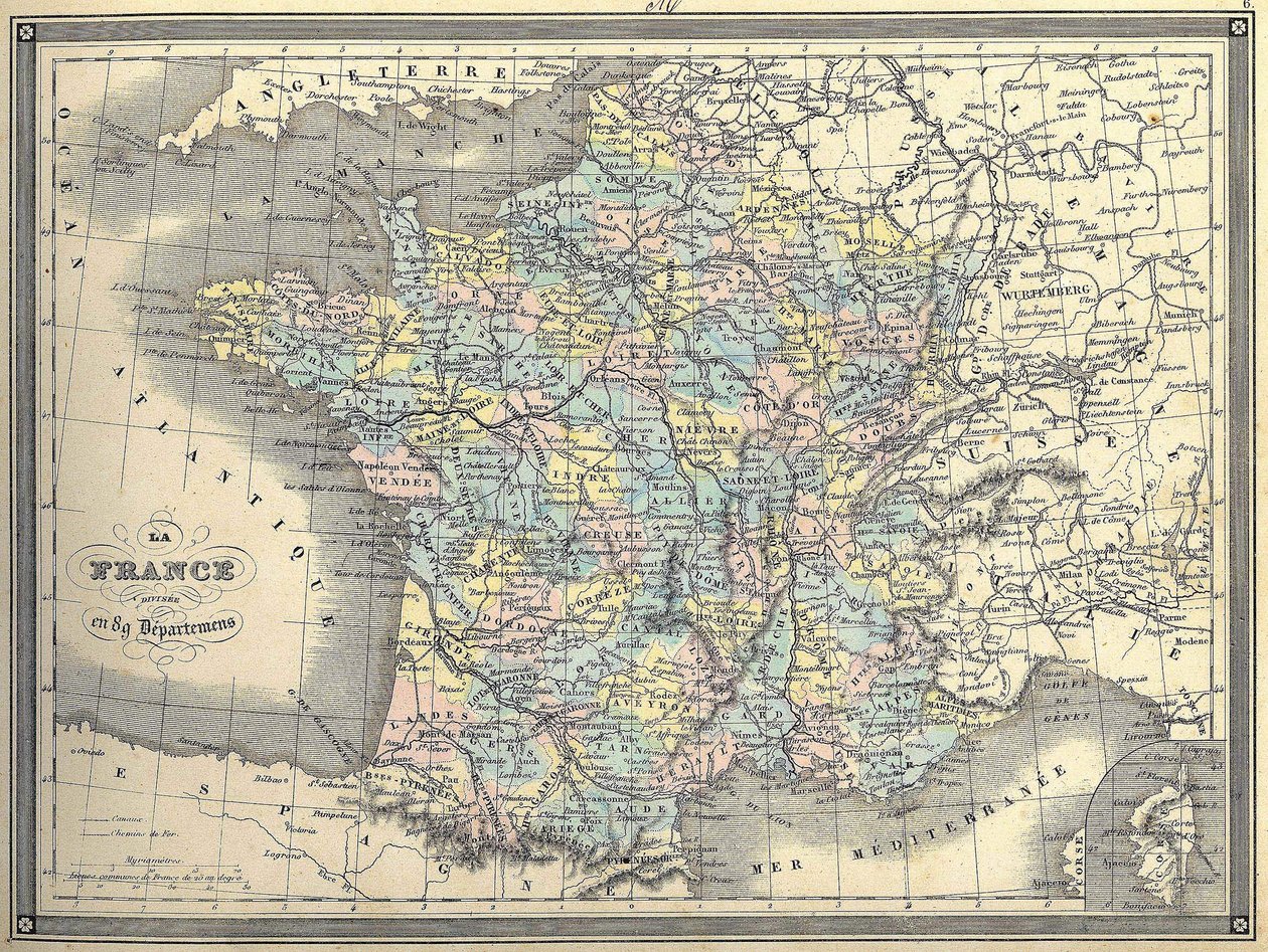 Mappa della Francia - in "Atlas universel" di Vuillemin, ca. 1851 da French School