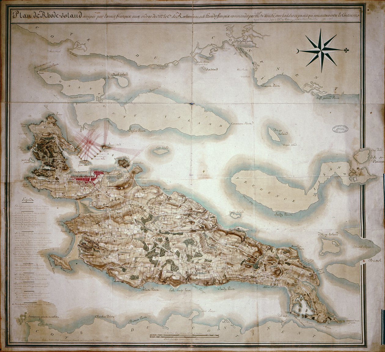 Mappa del Rhode Island al tempo della sua occupazione 1780-81 dall