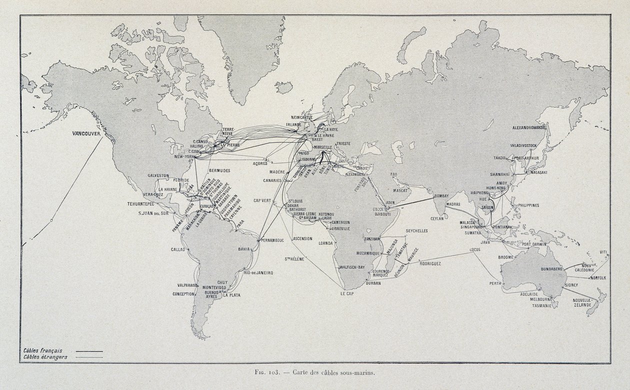 Mappa dei cavi sottomarini nel mondo - in "Attraverso l