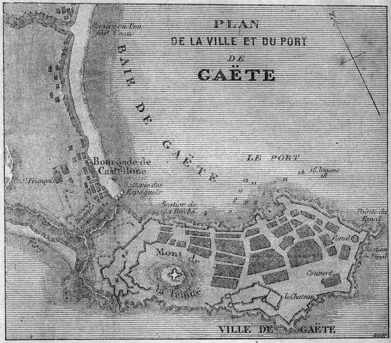 Mappa della città e del porto di Gaeta, Italia da French School