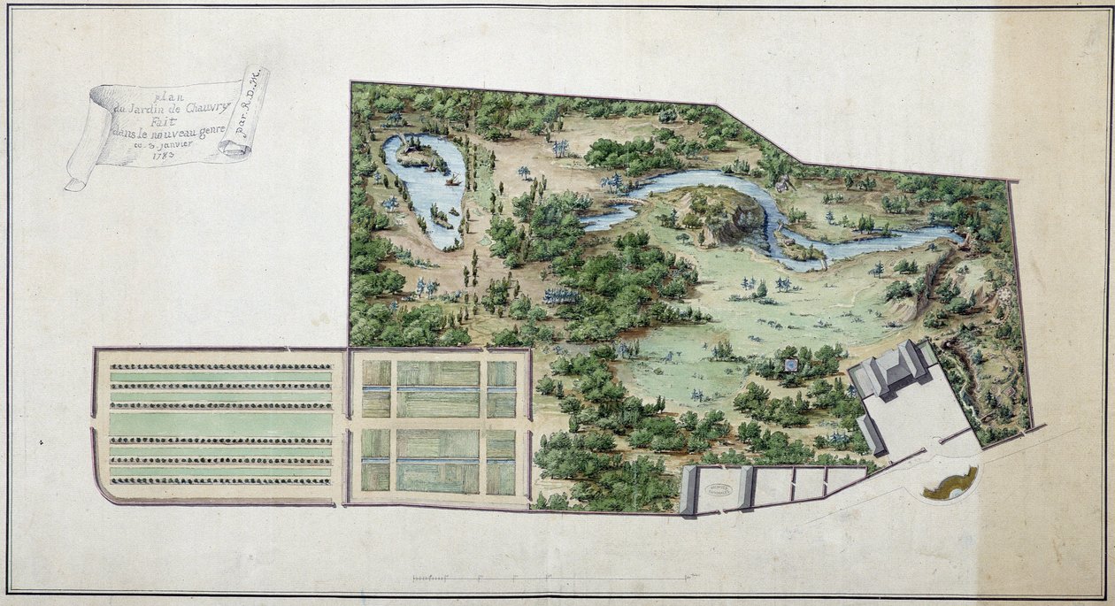 Mappa del giardino di Chanvry (Senna e Oise) da French School