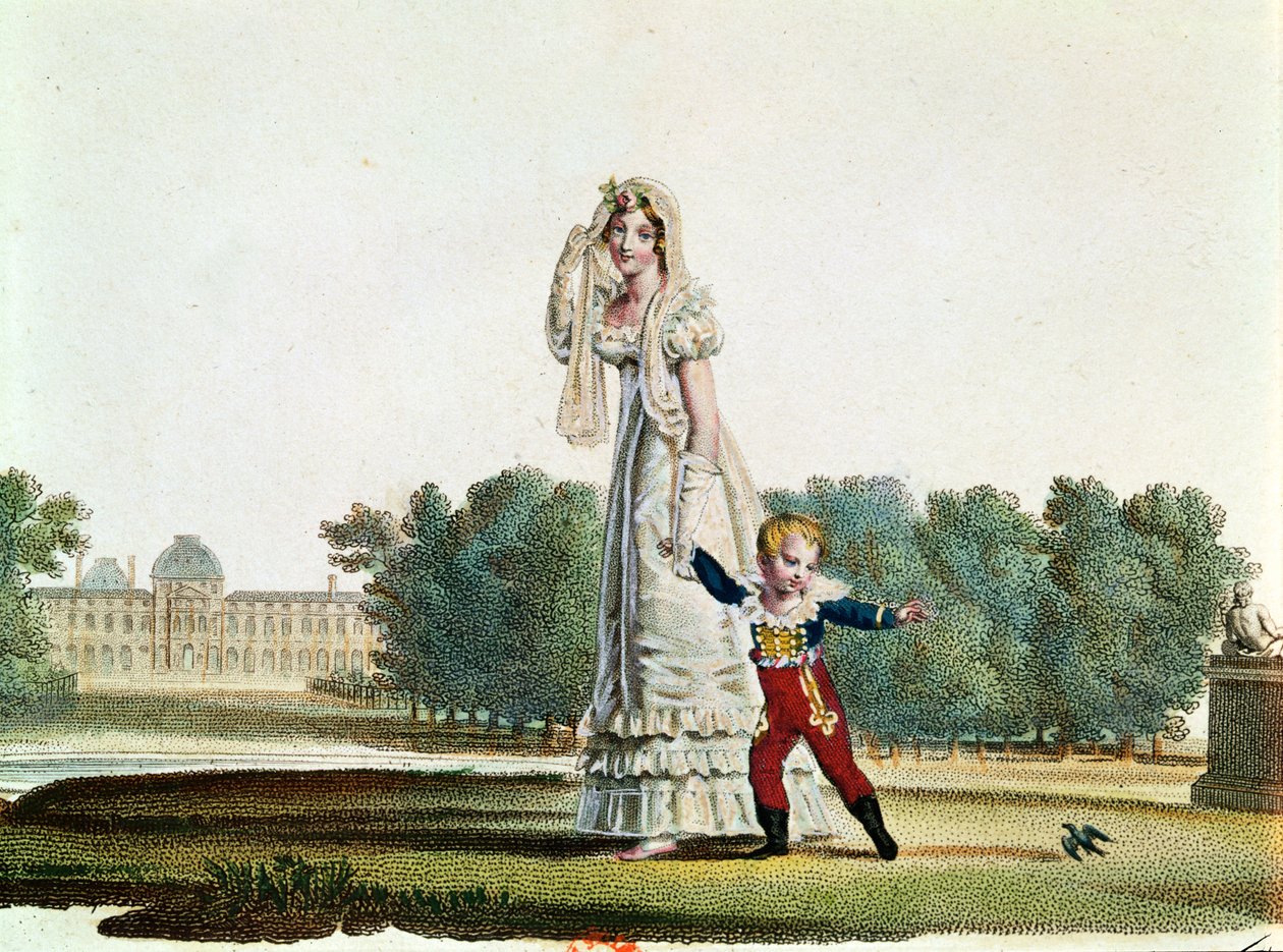 Maria Luisa (1791-1847) e il Re di Roma (1811-32) davanti al palazzo delle Tuileries da French School