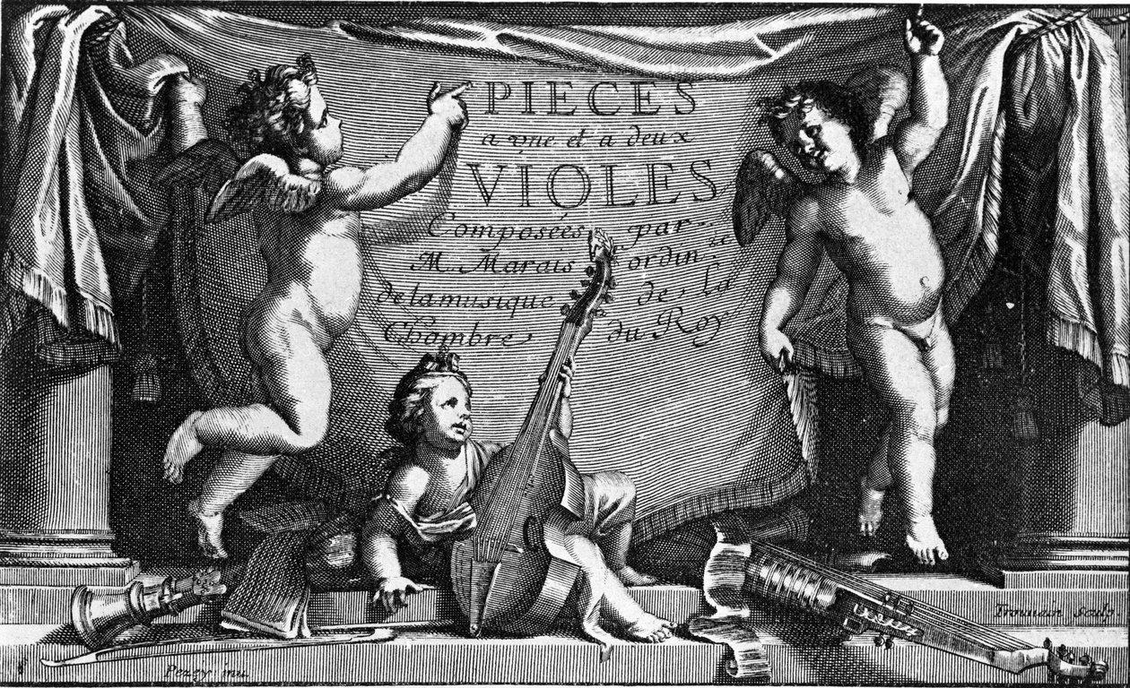 Marin Marais, frontespizio di "Pieces a une et feux viololes" da French School