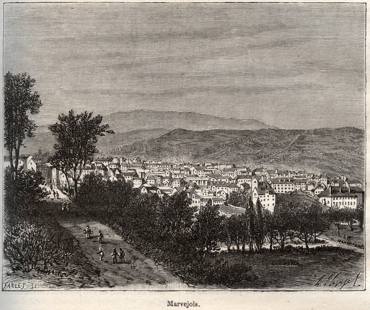 Marvejols - Lozère - Languedoc-Roussillon - incisione in 