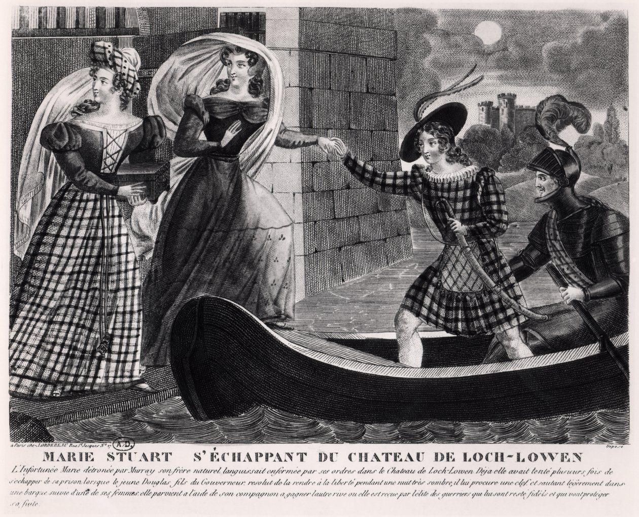 Maria Stuarda (1542-87) che fugge dal castello di Loch Leven da French School