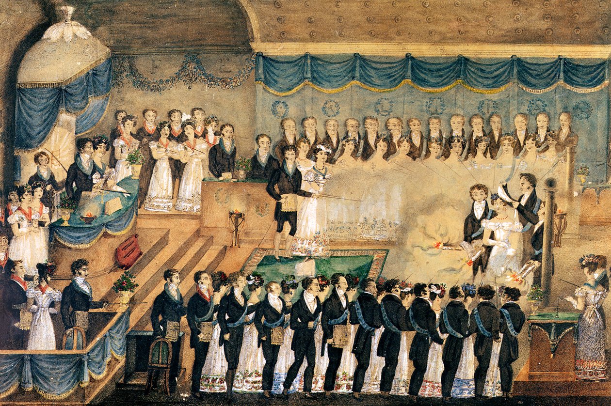 Cerimonia di iniziazione massonica di una donna, inizio XIX secolo da French School