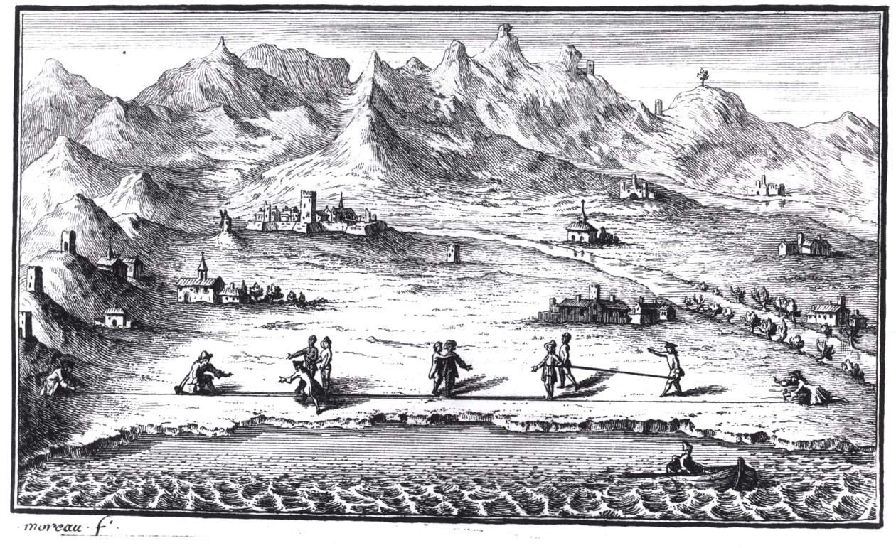 Misurazione del meridiano, illustrazione da La Meridienne de Paris di Cesar-Francois Cassini de Thury da French School