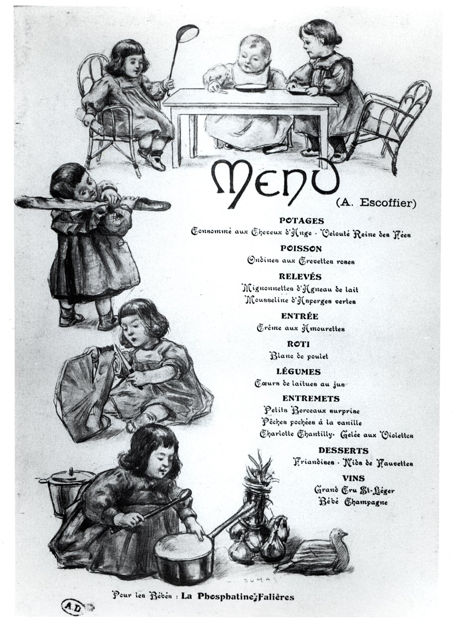 Menu creato da Auguste Escoffier (1846-1935) per Bambini e Neonati, c. 1900 da French School