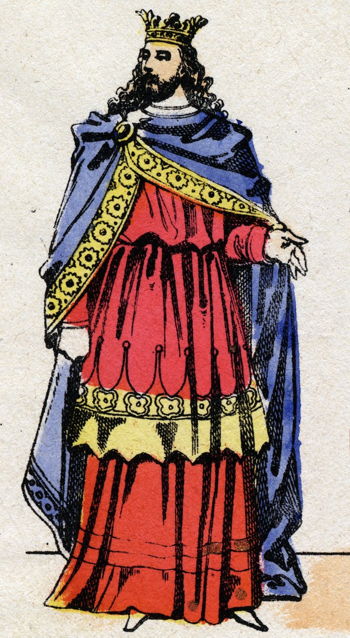 Dinastia Merovingia: Ritratto di Childerico III (714-755) Re dei Franchi dal 743 al 751. Immagine di Epinal della fine del XIX secolo. Collezione privata. da French School