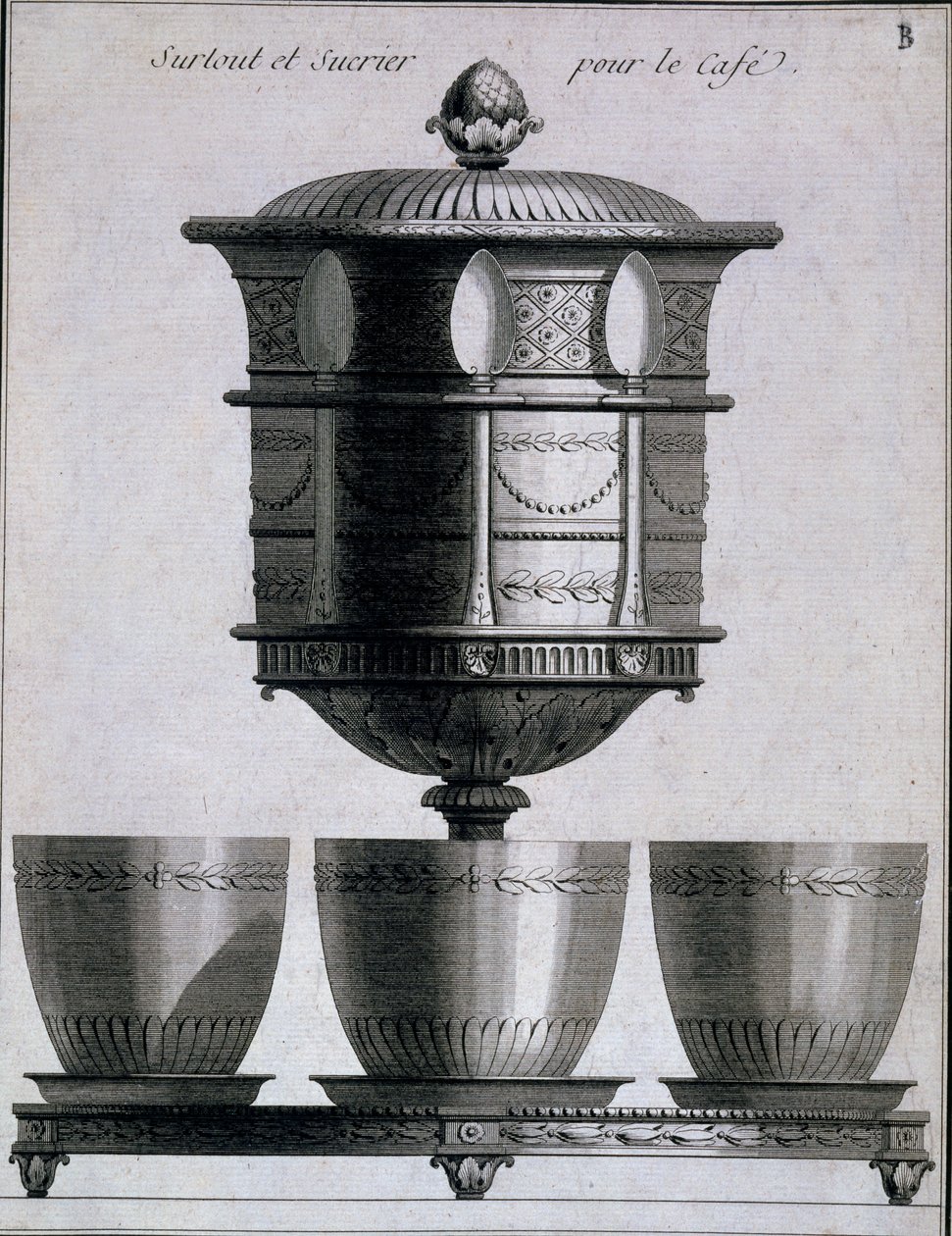 Lavoro in metallo: set da caffè con cucchiai e portazucchero, 1780-96 da French School
