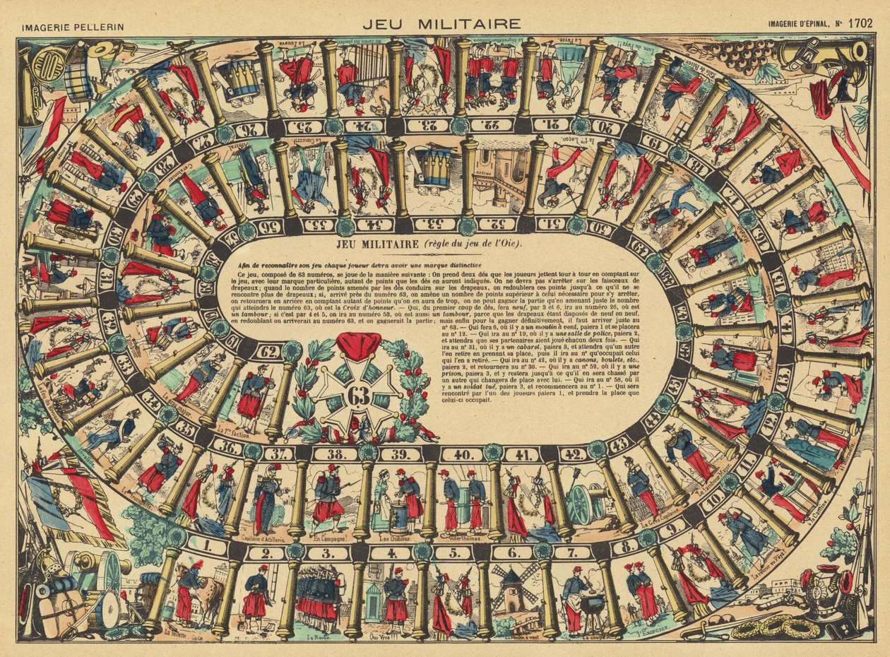 Gioco da tavolo militare (litografia a colori) da French School
