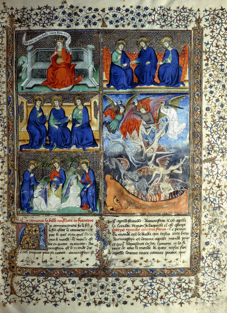 Miniatura che rappresenta il Regno dei Cieli prima della creazione: Sapientia, la Trinità e l