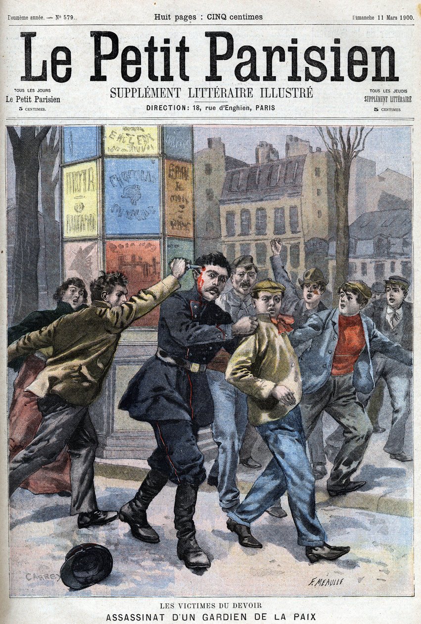 Fatto vario: Assassinio di un pacificatore a Parigi in rue Vergniaud nel 1900 - in "Le Petit Parisien" da French School