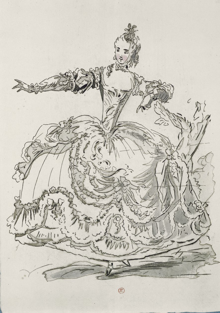 Miss Puvigne come La Statua Vivente, in Pigmalione, un libretto di Lamotte, composto da Jean-Philippe Rameau, 1748 (incisione a colori) da French School