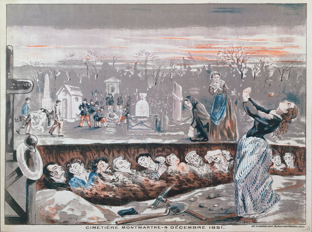 Cimitero di Montmartre, 4 dicembre 1851 (litografia a colori) da French School