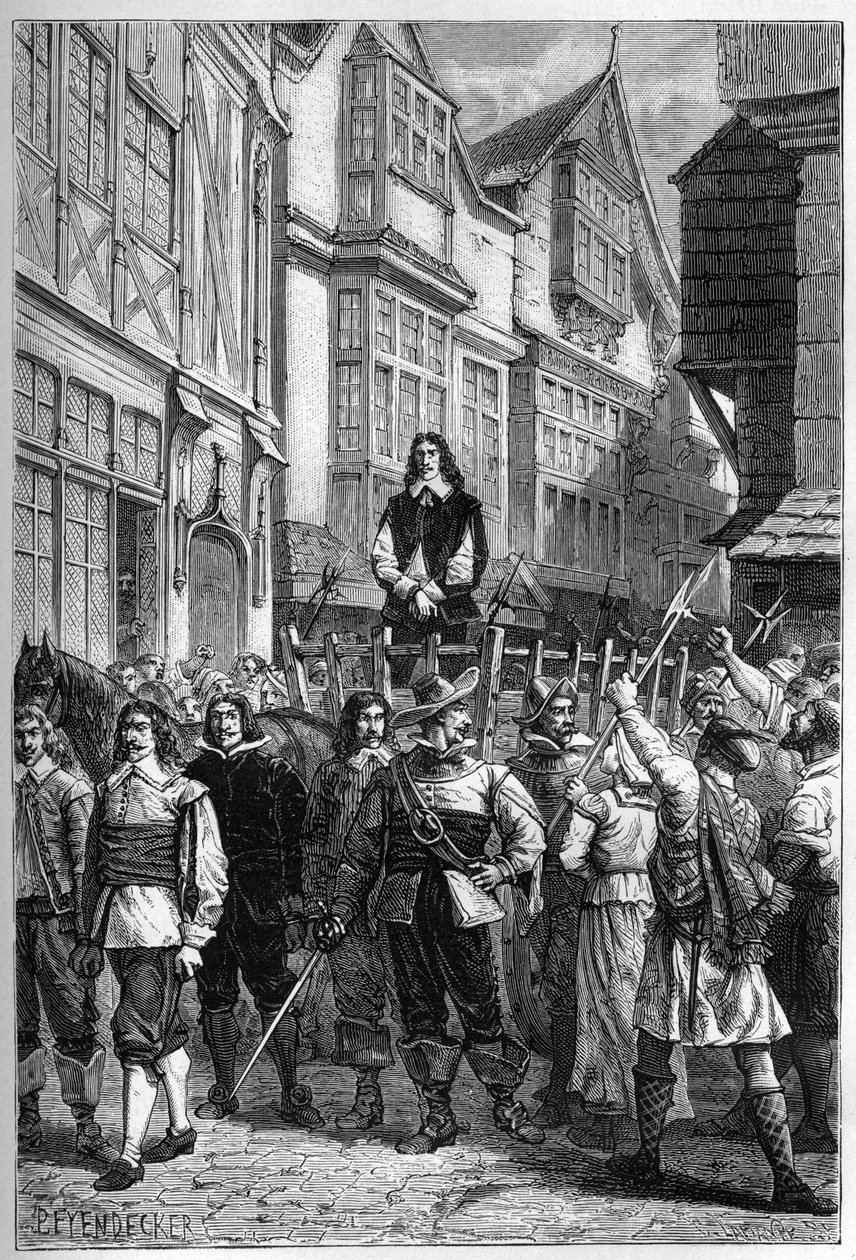 Montrose fu portato in prigione su un carro - James Graham (1612-1650), Marchese di Montrose generale scozzese esposto nella High Street di Edimburgo, nel 1650 - incisione da "L