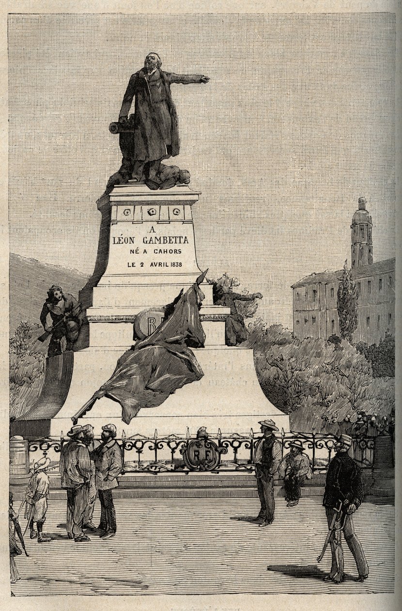 Monumento a Léon Gambetta (1838-1882) di Alexandre Falguière (1831-1900) - Cahors - incisione in 