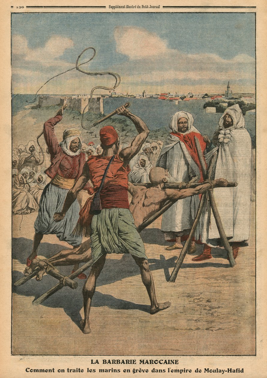 Barbarie marocchina, come vengono trattati i marinai in sciopero, illustrazione da 